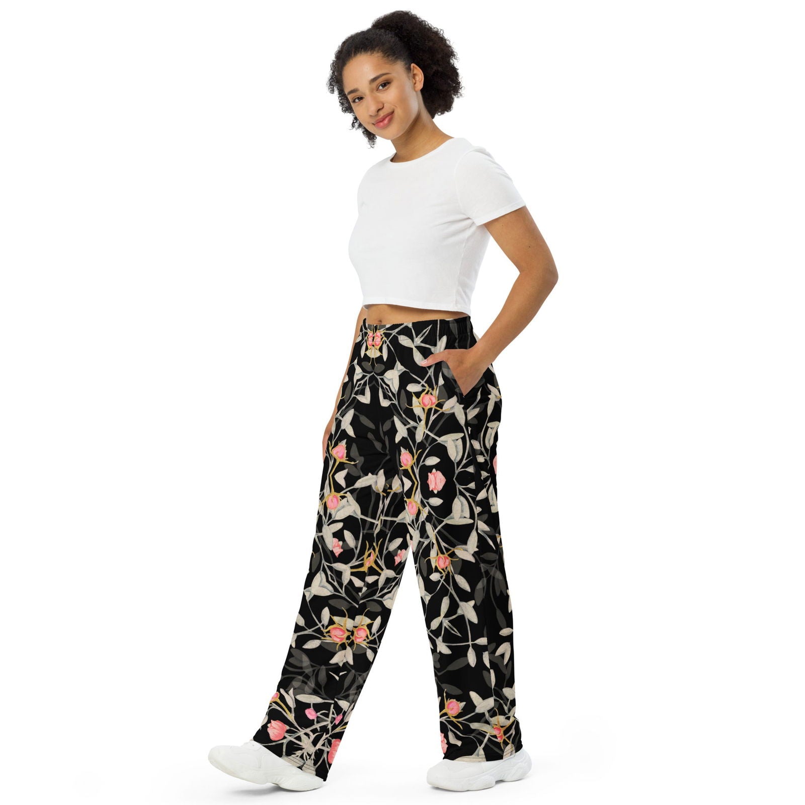 All-Over Print Women's Wide-Leg Pants All Of Black