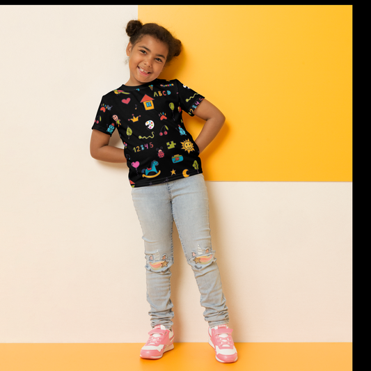 All-Over Printed Kids Crew Neck T-Shirt All Of Black