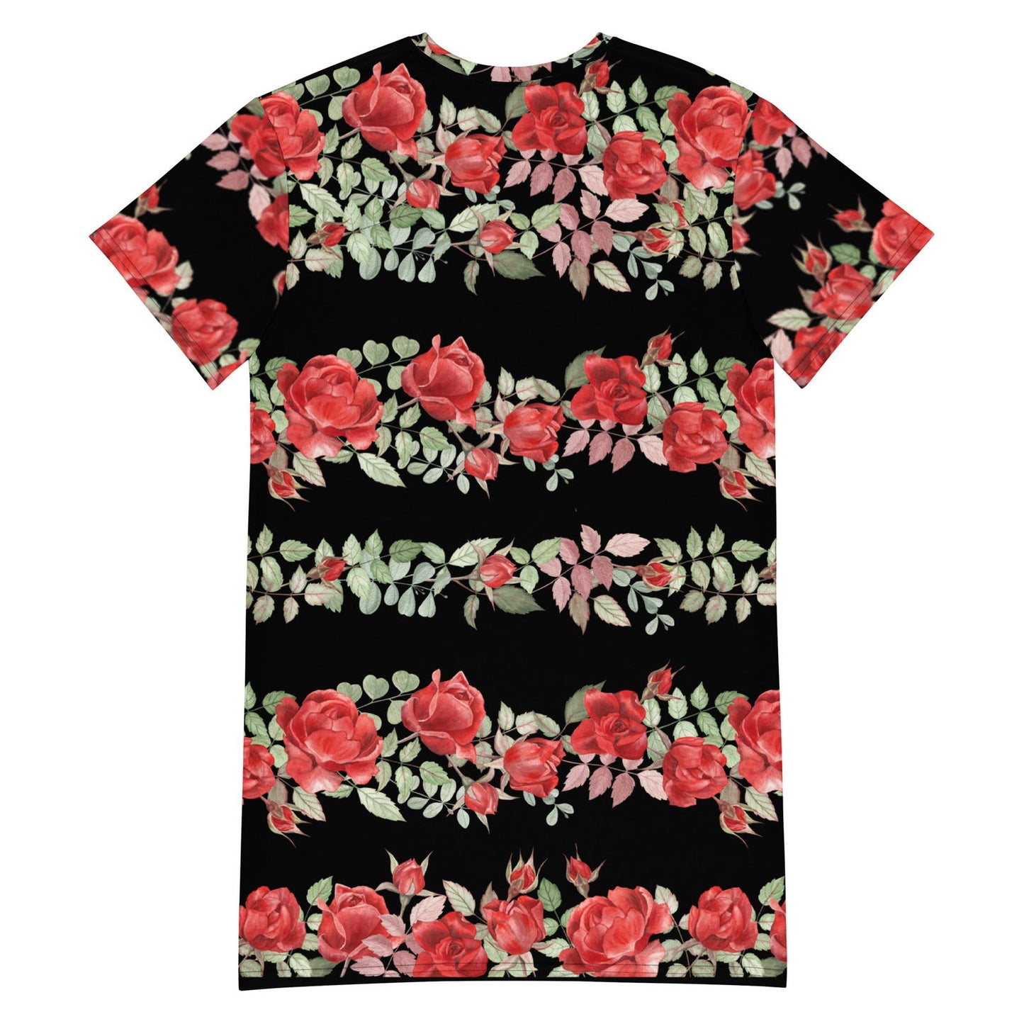 Floral Print Women's T-Shirt Dress All Of Black